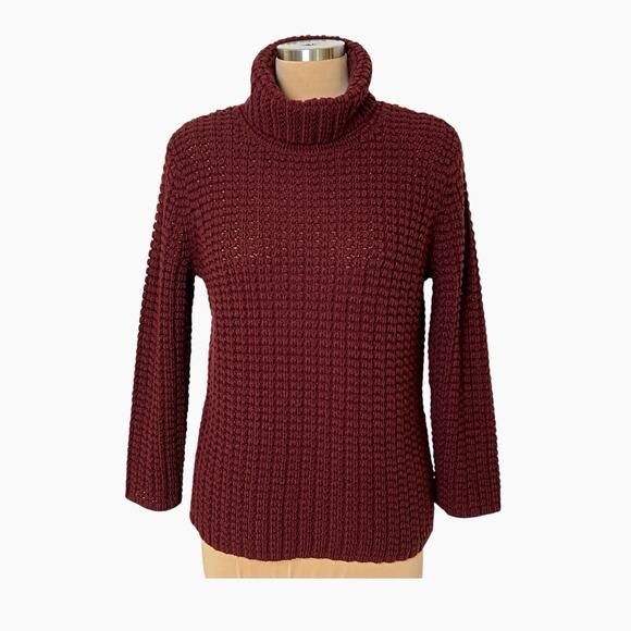 Rena Rowan Turtleneck Sweater Womens Large Thick Waffle Knit Burgundy Cozy Vtg - Picture 1 of 6